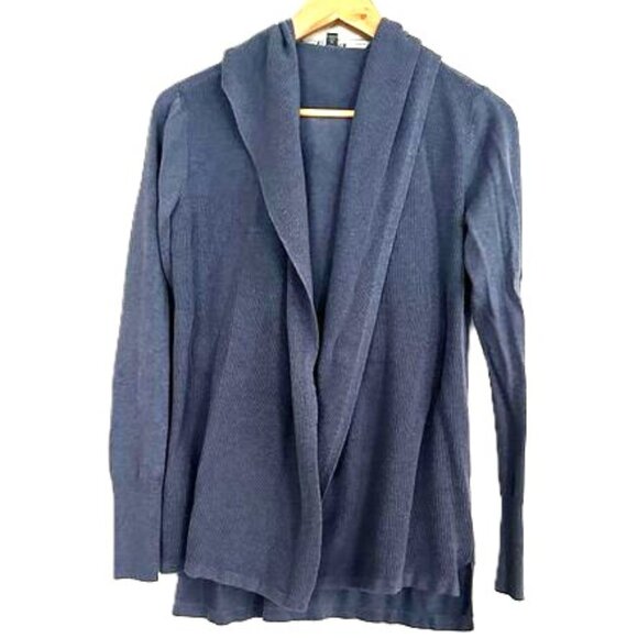 Lilla P Sweaters - Lilla P Soft Blue Mixed Media Hooded Open Cardigan